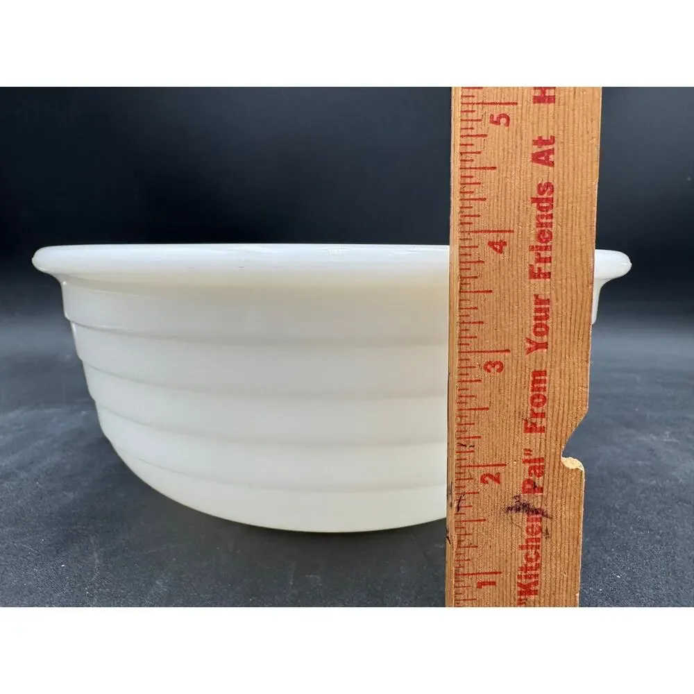 Vintage Milk Glass Ribbed Mixing Bowl 9 Inch